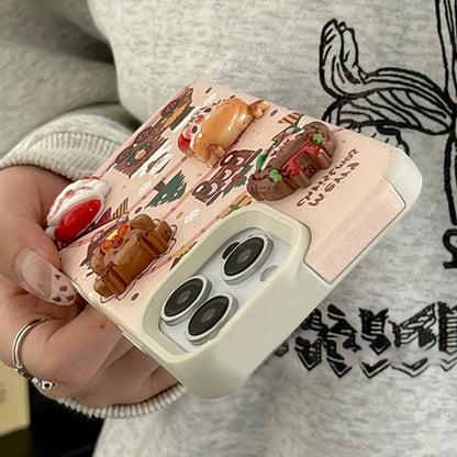 Merry Christmas 3D Santa & Elk Leather iPhone Case – Cute Cartoon Soft Cover (iPhone 16/15/14/12/11 Pro Max)