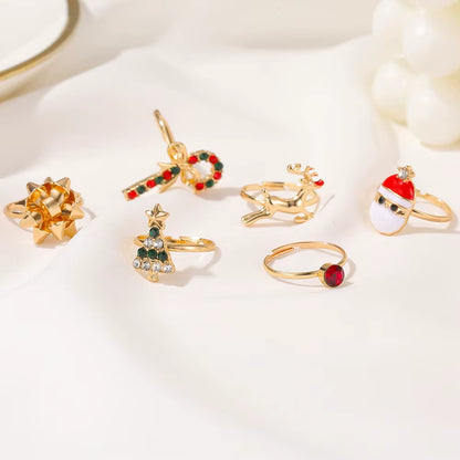 6-Piece Gold Christmas Ring Set for Women – Santa, Reindeer & Holiday Jewelry