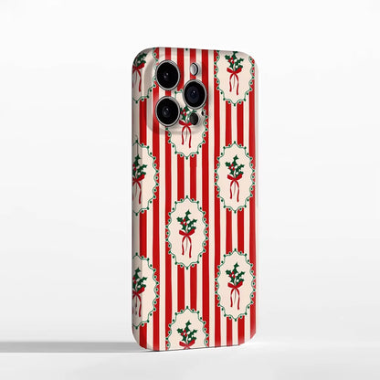 Christmas Holly Red & White Stripe iPhone Case – Double-Layer Back Cover Iphone 17, 16, 15, 14