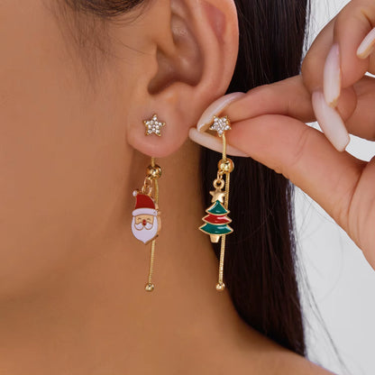 Cute Santa & Christmas Tree Dangle Earrings for Women – Asymmetric Holiday Tassel Jewelry