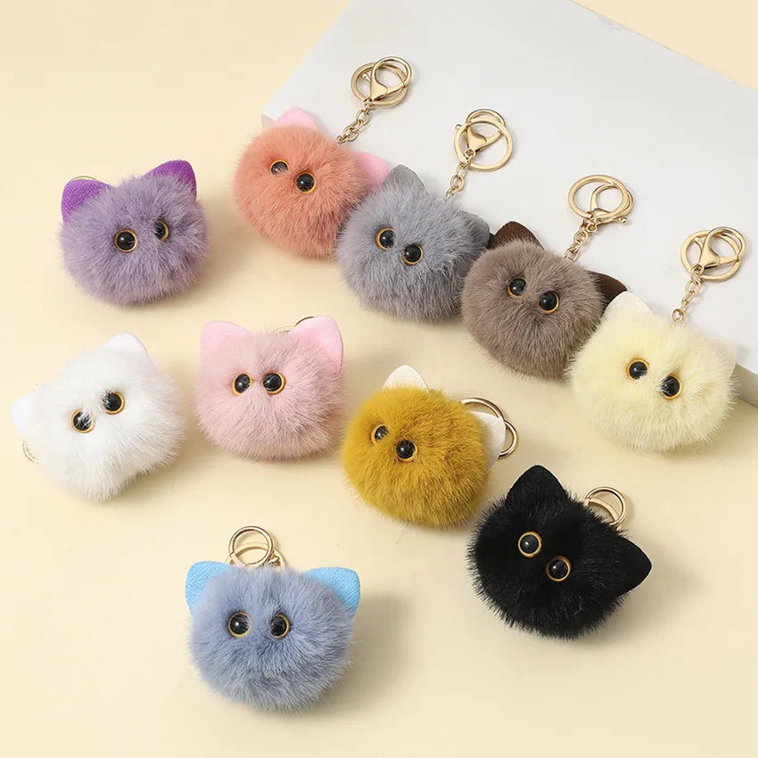 Plush Monster Keychain Cartoon Black Cat White Kitty Toy Pendant Car Keyring Women Girls Kids Gift Ornament Accessories