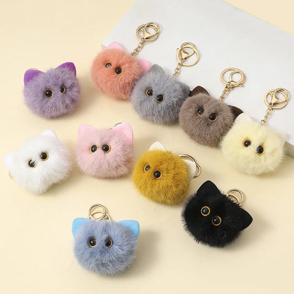 Plush Monster Keychain Cartoon Black Cat White Kitty Toy Pendant Car Keyring Women Girls Kids Gift Ornament Accessories