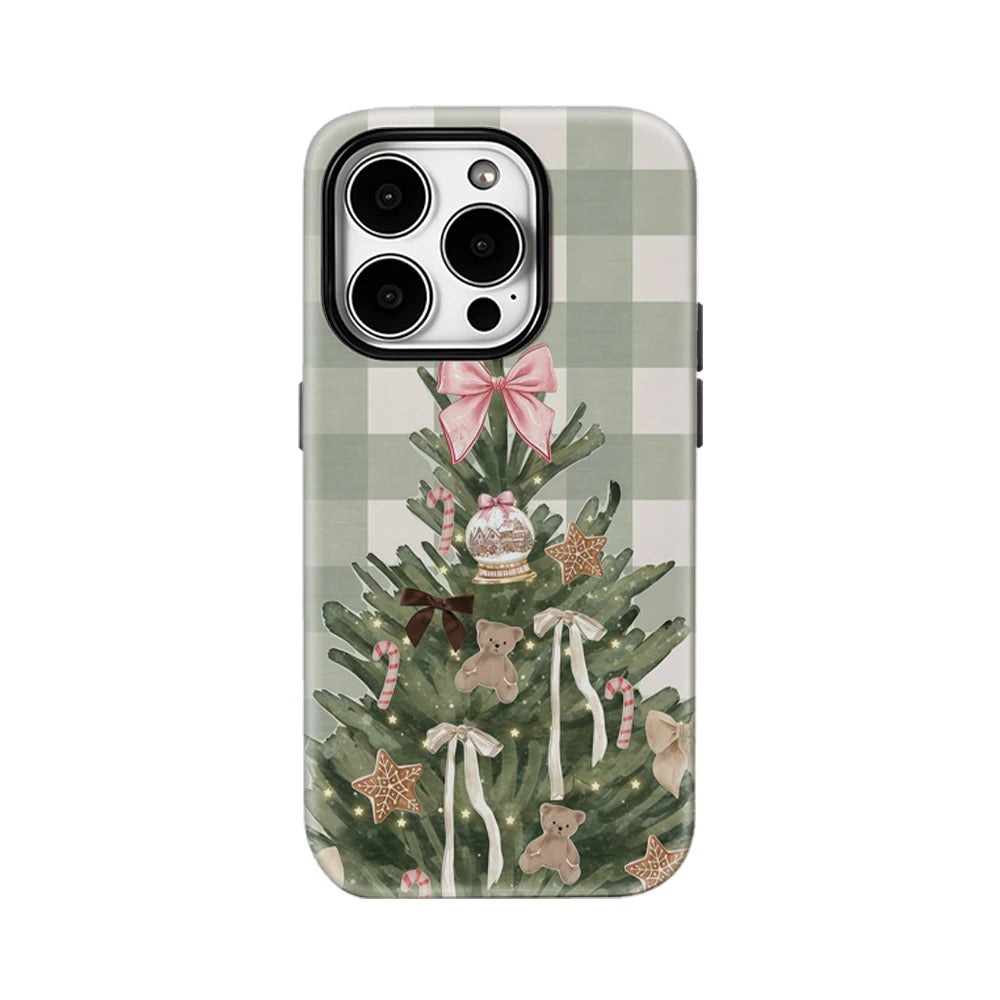 Christmas Tree Green Checkerboard iPhone Case – Double-Layer Back Cover (iPhone 17/16/15/14 Pro Max)
