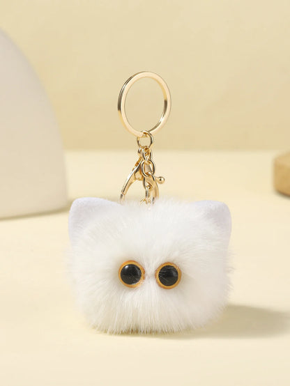 Plush Monster Keychain Cartoon Black Cat White Kitty Toy Pendant Car Keyring Women Girls Kids Gift Ornament Accessories