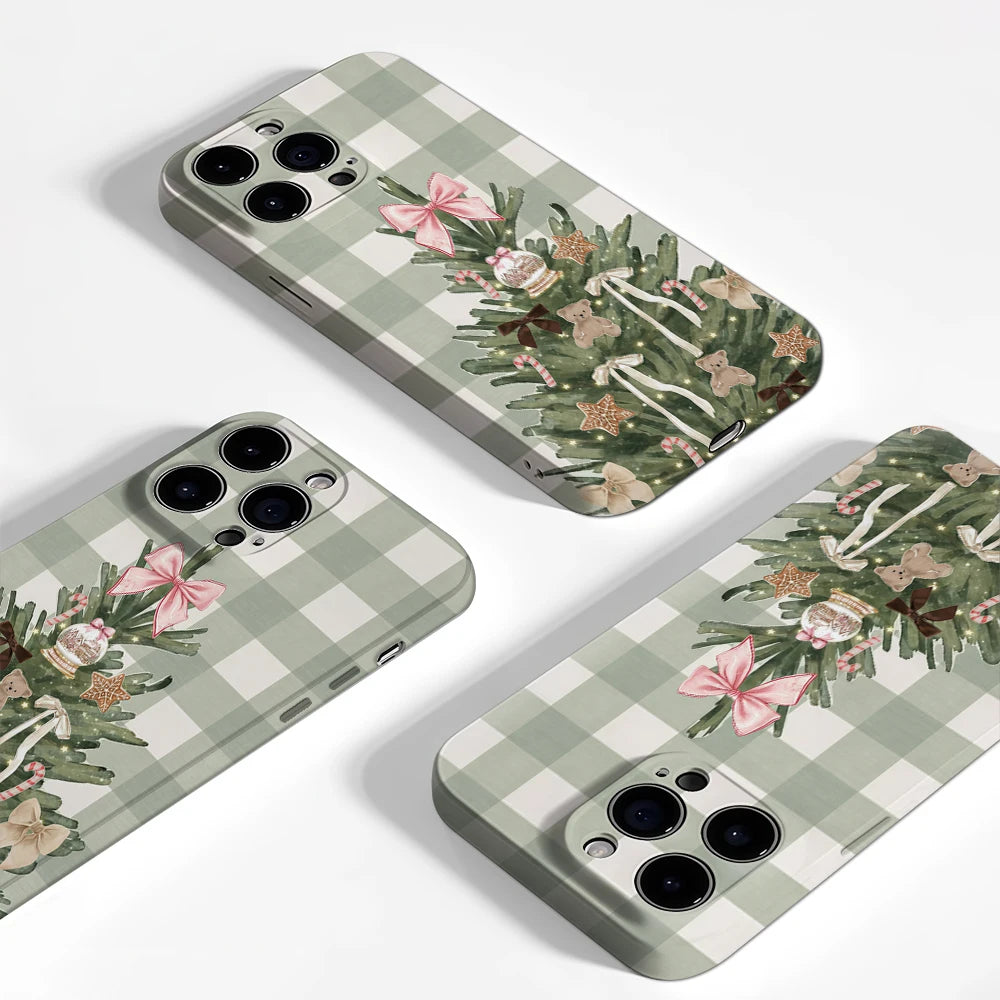 Christmas Tree Green Checkerboard iPhone Case – Double-Layer Back Cover (iPhone 17/16/15/14 Pro Max)