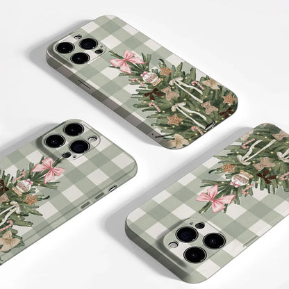 Christmas Tree Green Checkerboard iPhone Case – Double-Layer Back Cover (iPhone 17/16/15/14 Pro Max)