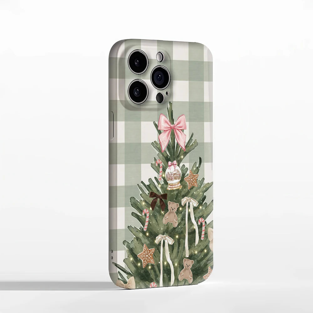 Christmas Tree Green Checkerboard iPhone Case – Double-Layer Back Cover (iPhone 17/16/15/14 Pro Max)