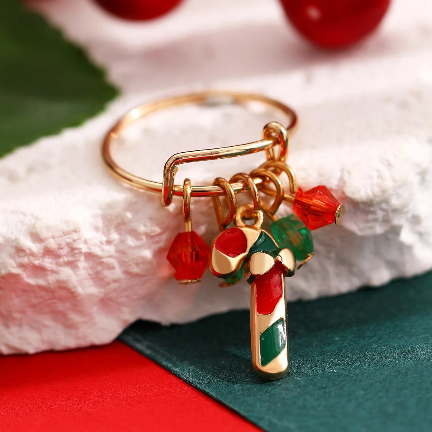New Christmas Elk Santa Ring for Women Fashion Cute Gold Color Drip Glaze Adjustable Finger Holiday Party Jewelry