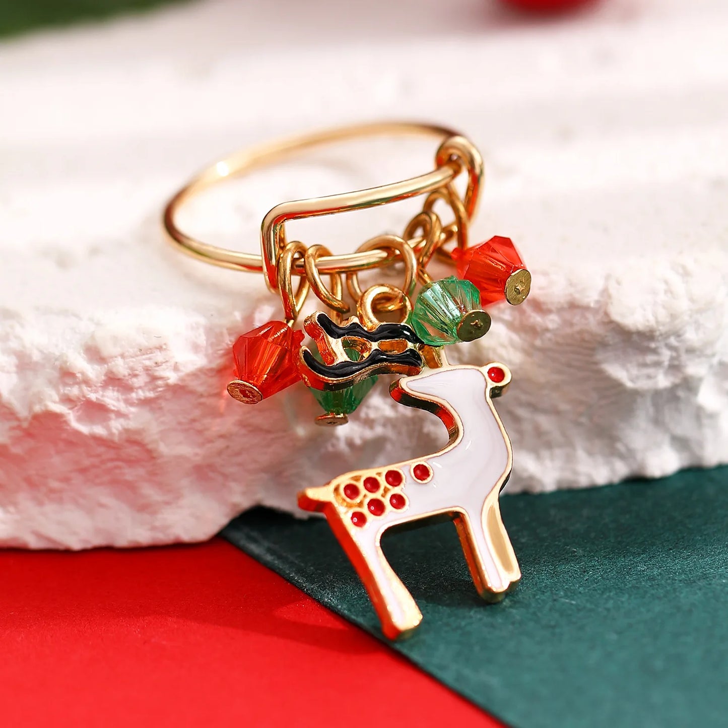 New Christmas Elk Santa Ring for Women Fashion Cute Gold Color Drip Glaze Adjustable Finger Holiday Party Jewelry