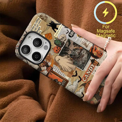 Vintage Halloween Collage Ghost & Pumpkin MagSafe Phone Case