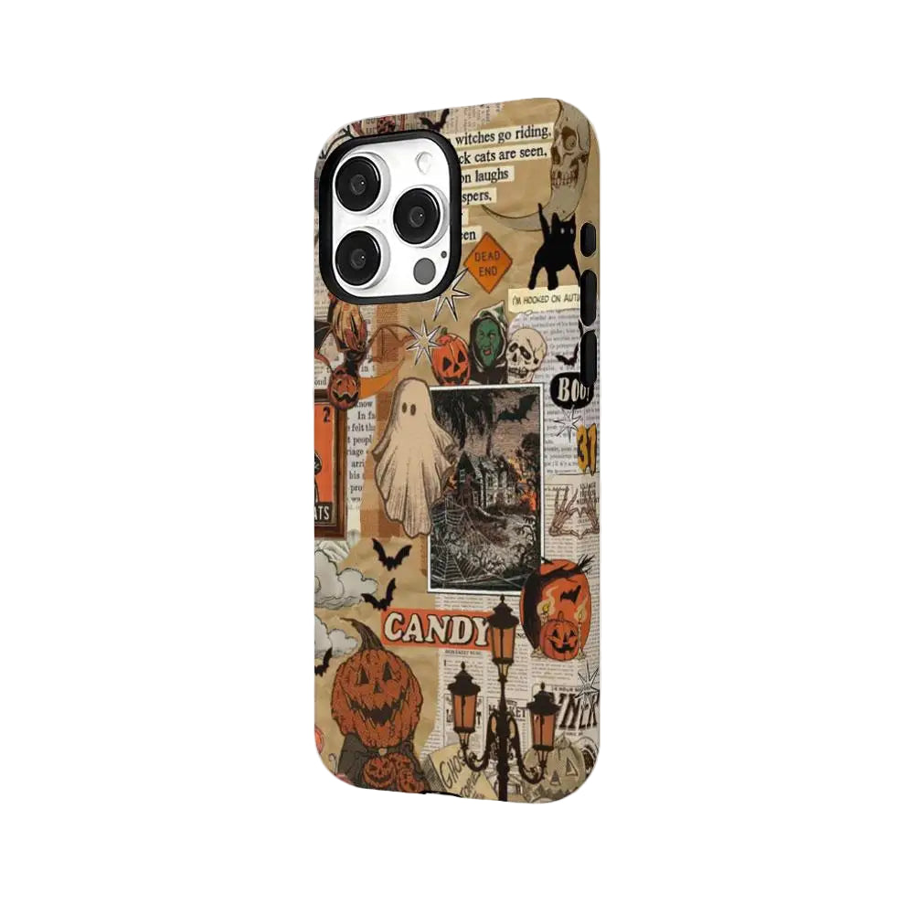 Vintage Halloween Collage Ghost & Pumpkin MagSafe Phone Case