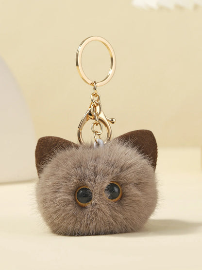 Plush Monster Keychain Cartoon Black Cat White Kitty Toy Pendant Car Keyring Women Girls Kids Gift Ornament Accessories