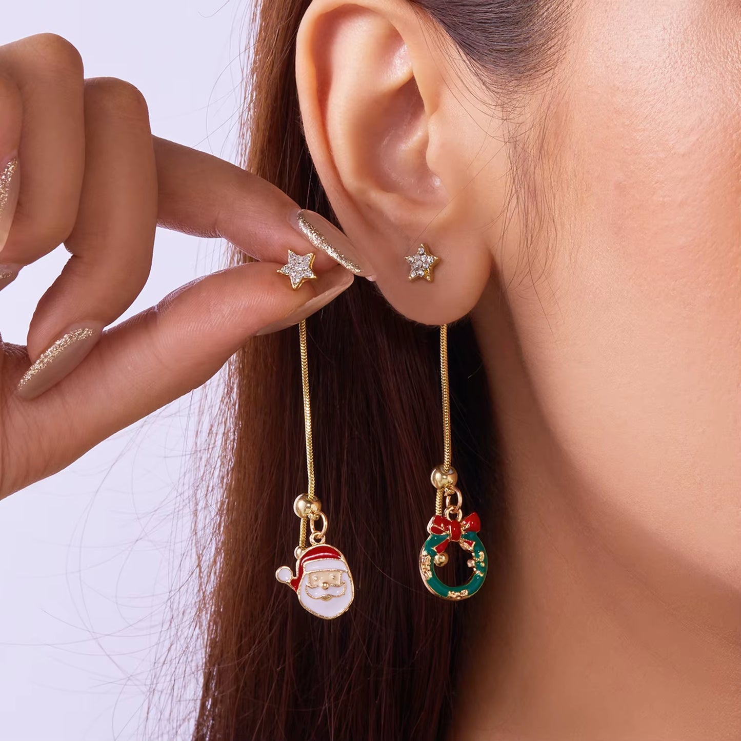 Cute Santa & Christmas Tree Dangle Earrings for Women – Asymmetric Holiday Tassel Jewelry