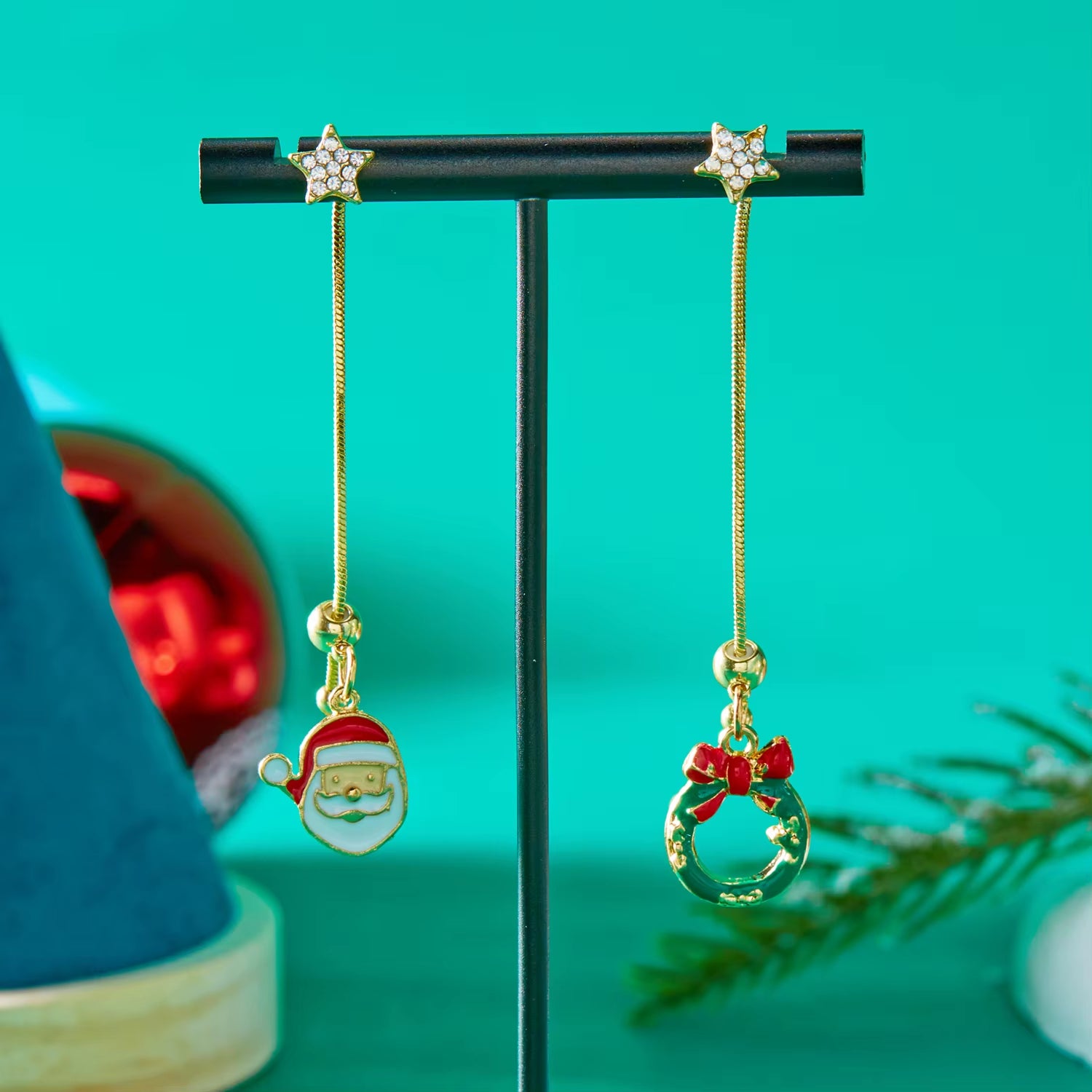 Cute Santa & Christmas Tree Dangle Earrings for Women – Asymmetric Holiday Tassel Jewelry